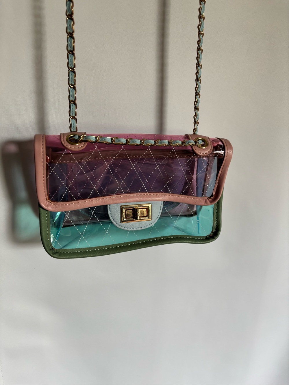 Clear Multicolor Chain Shoulder Bag - Pink Trim